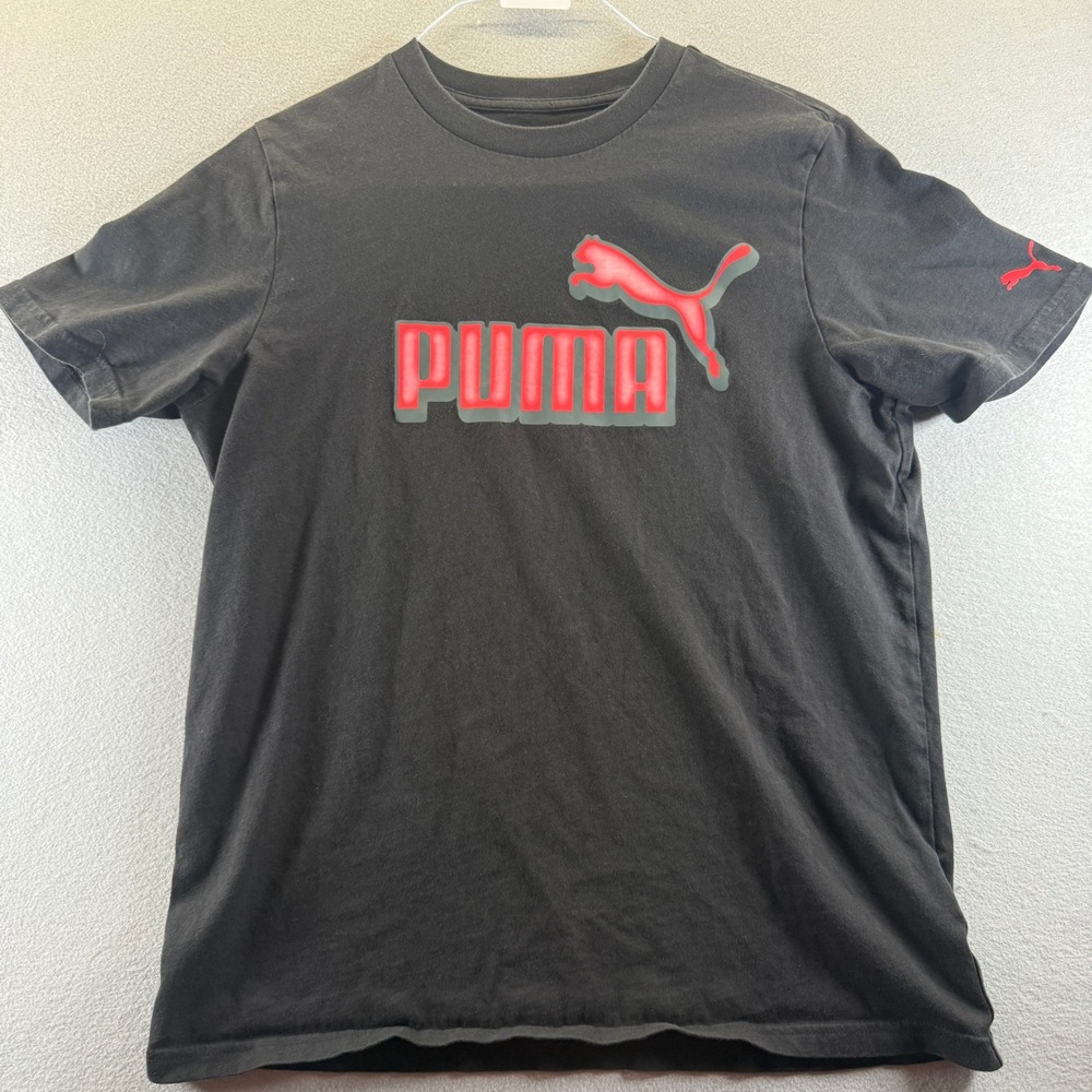 Puma Mens Graphic T-Shirt Black Red Grey Logo Short Sleeve Crewneck Size M